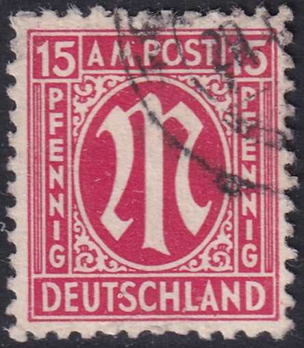 Germany 1945 Sc 3N9a AMG used "line in D" variety