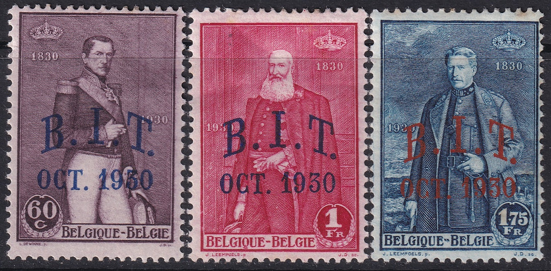 Belgium 1930 Sc 222-4 set MH* toning spots