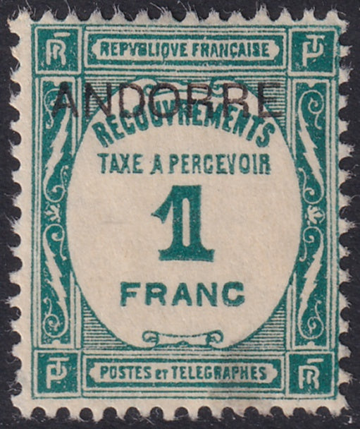 Andorra French 1931 Sc J12 postage due MH* thin at bottom