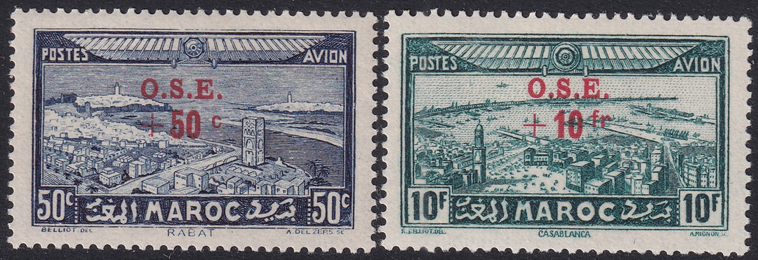 French Morocco 1938 Sc CB22-3 air post set MLH* tiny thin
