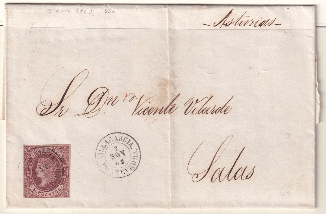 Spain 1862 Sc 56 folded letter Villagarcia de Arousa to Salas