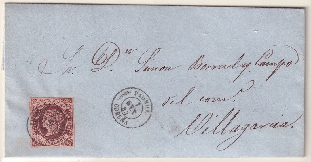 Spain 1863 Sc 56 folded letter Padron to Villagarcia