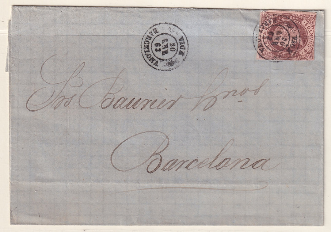 Spain 1863 Sc 56 folded letter Vich to Barcelona