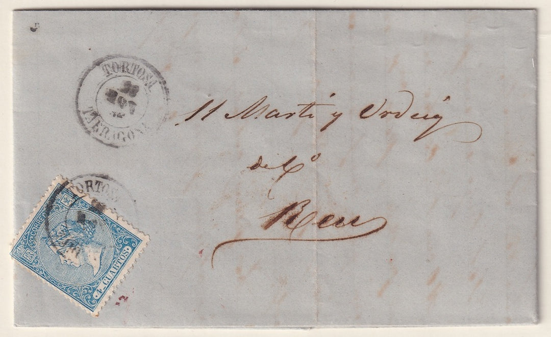 Spain 1866 Sc 82 folded letter Tortosa to Reus