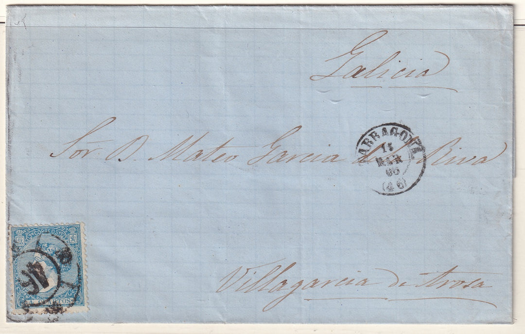 Spain 1866 Sc 82 folded letter Tarragona to Villagarcia de Arousa