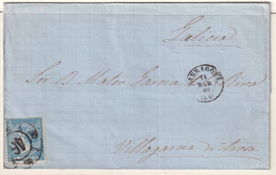 Spain 1866 Sc 82 folded letter Tarragona to Villagarcia de Arousa