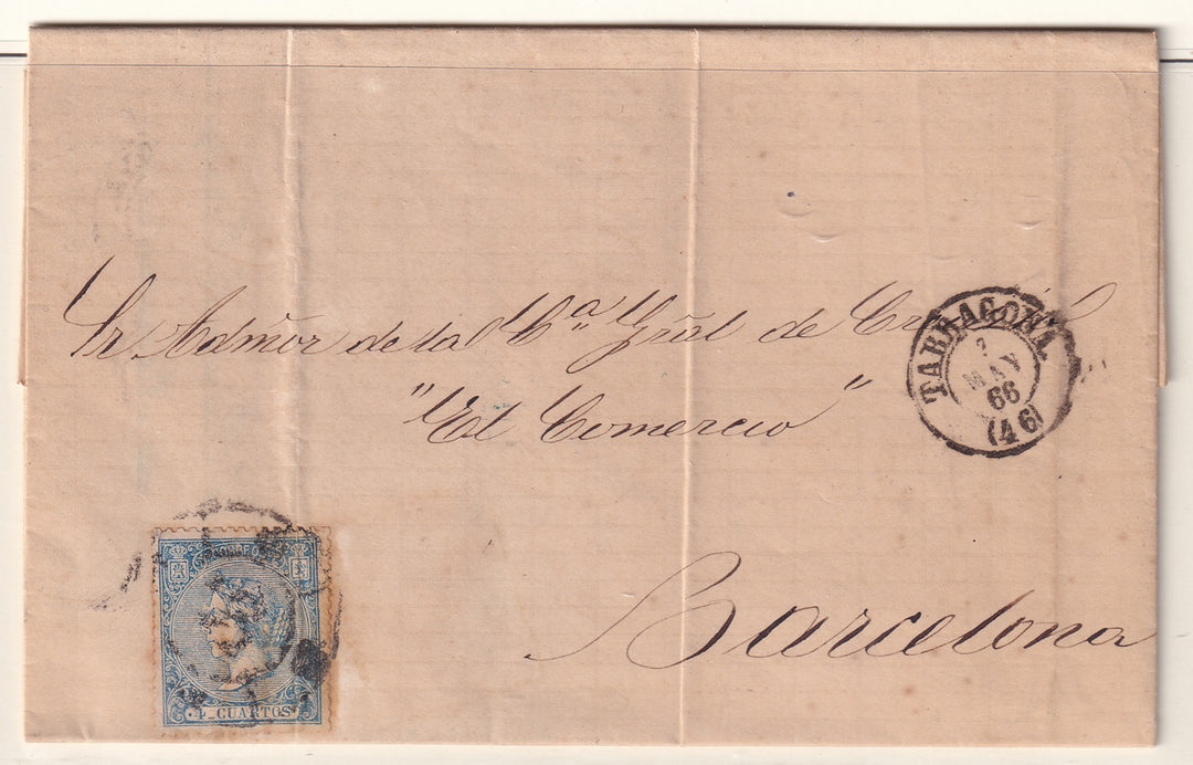 Spain 1866 Sc 82 folded letter Tarragona to Barcelona