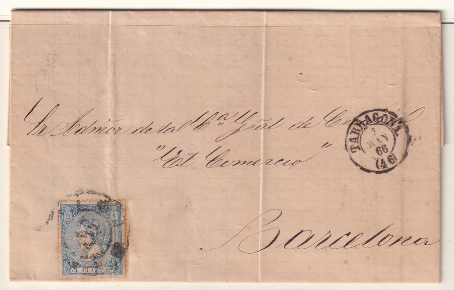 Spain 1866 Sc 82 folded letter Tarragona to Barcelona