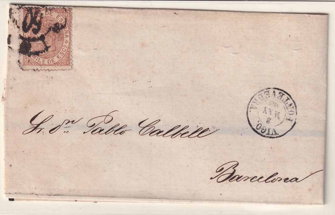 Spain 1868 Sc 97 folded letter Madrid to Barcelona