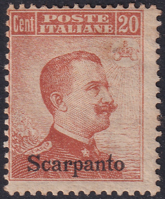 Italy Aegean Scarpanto 1917 Sc 10 MH* heavy hinging gum crazing
