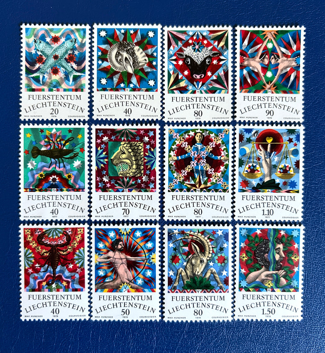 Liechtenstein 1976-8 Sc 598-609 Zodiac MNH**