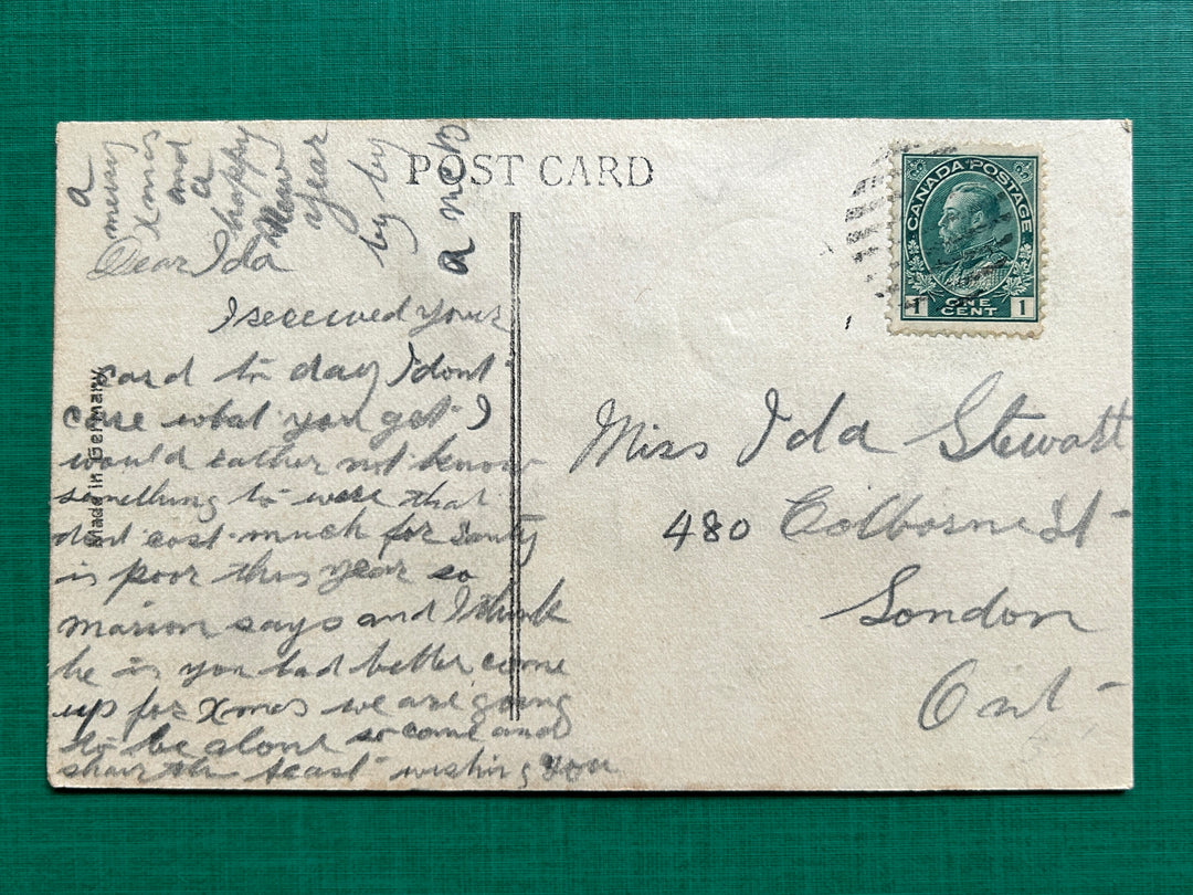 Christmas Postcard - Vintage/Antique Postcard - Embossed, velvet 1900-1920