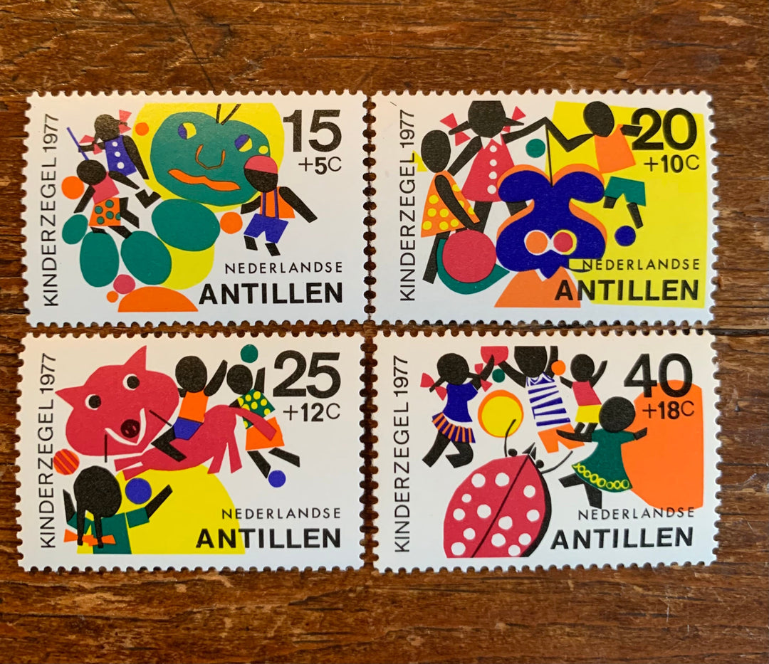 Netherlands Antilles- Original Vintage Postage Stamps- 1977 Children Playing- for the collector, artist or crafter- scrapbooks, decoupage