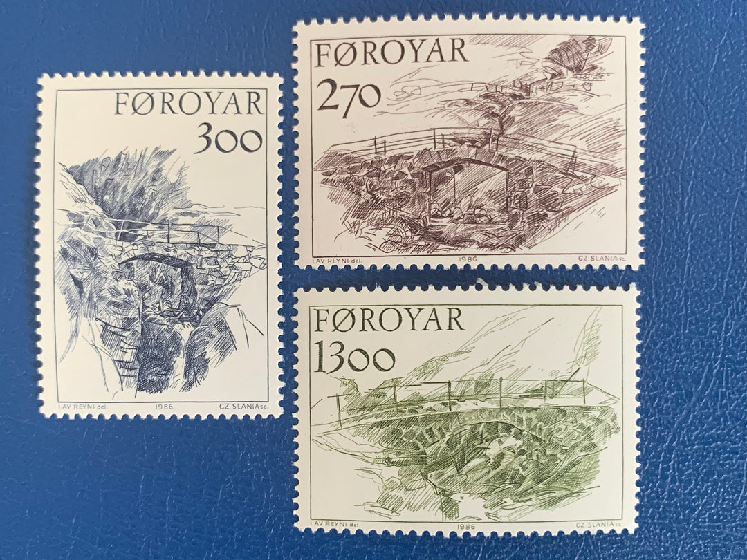 Faroe Islands- Original Vintage Postage Stamps- 1986 Bridges- for the collector, artist or crafter