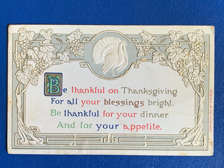Vintage/Antique Thanksgiving Embossed Postcard 1912 - Fall, Thanksgiving - for decor, crafting, collecting