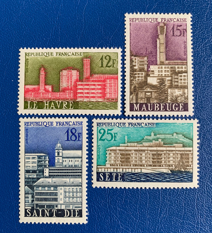 France - Original Vintage Postage Stamps- 1958 - Town Views - for the collector, artist or crafter