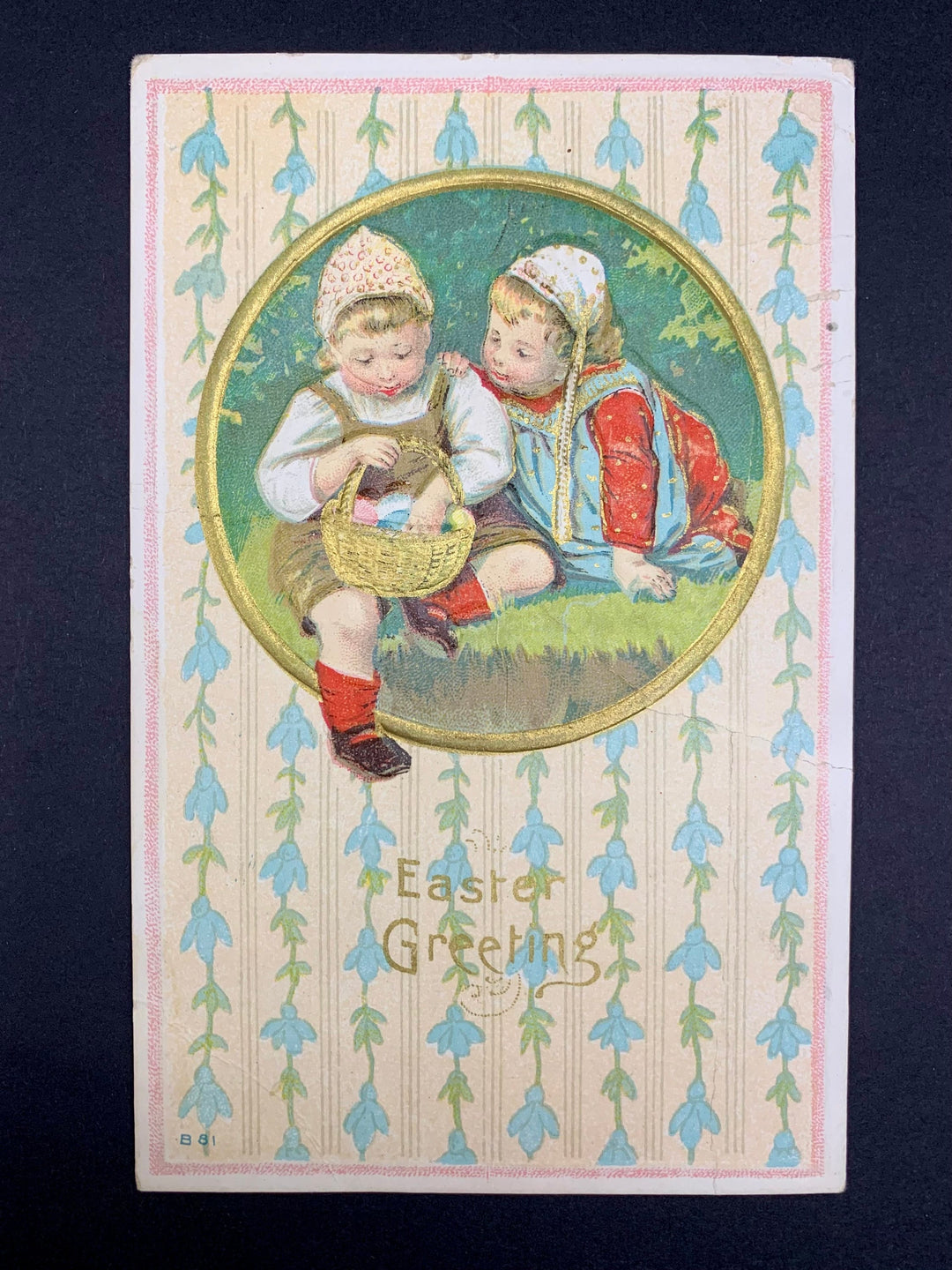 Easter - Vintage/Antique Easter Postcard - 1919 - Children with Basket