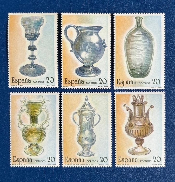 Spain - Original Vintage Postage Stamps- 1988 - Spanish Crafts Glass - for the collector, artist or crafter