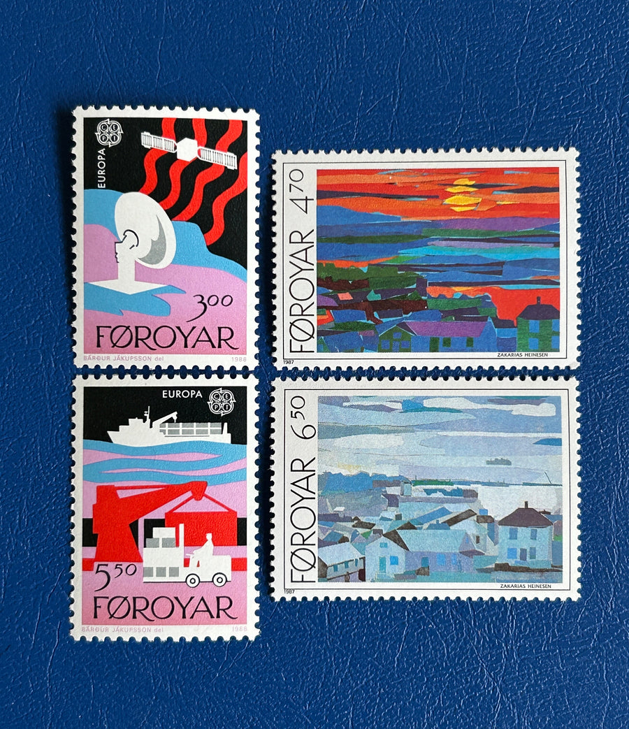 Faroe Islands- Original Vintage Postage Stamps- 1988 - Transportation & Communication / Art - for the collector, artist or crafter