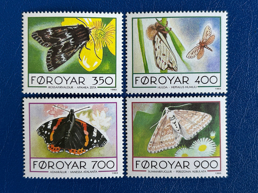 Faroe Islands- Original Vintage Postage Stamps- 1993 - Moths & Butterflies - for the collector, artist or crafter