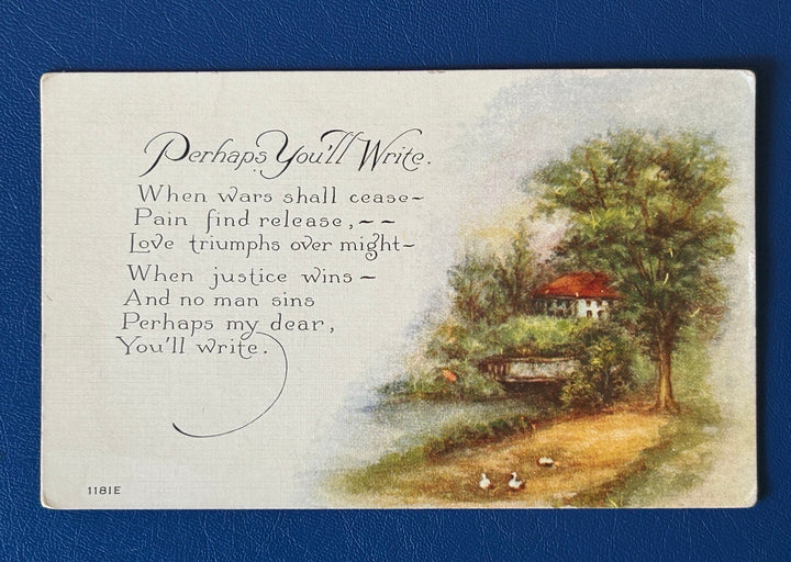 Vintage/Antique Greeting Postcard - Early 1900s - ‘Perhaps You’ll Write’ - unused ephemera collectable - scrapbooks, journals, decor