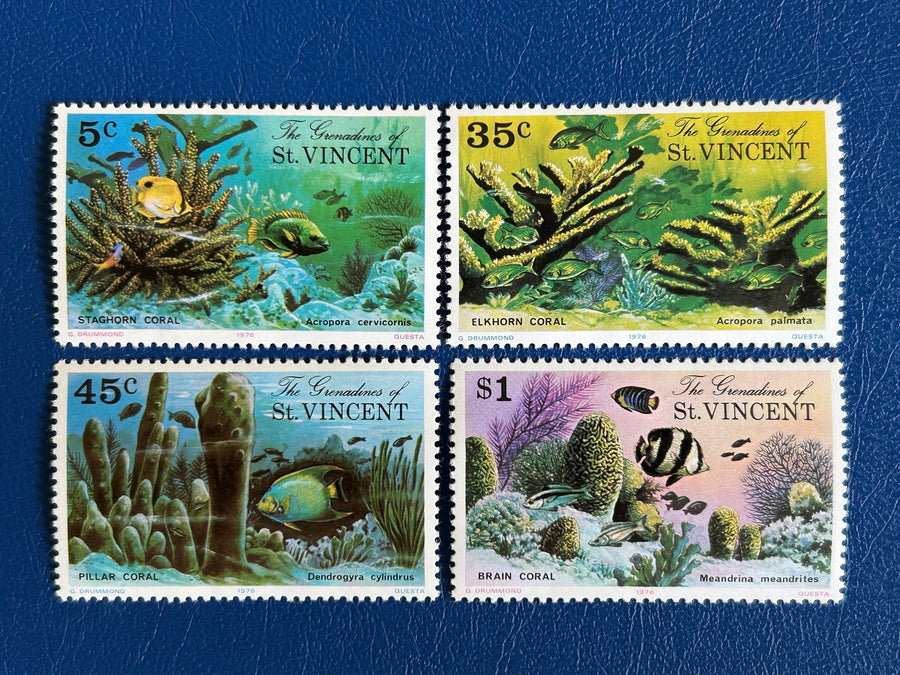 St. Vincent - Original Vintage Postage Stamps - 1976 - Coral - for the collector, artist or crafter - scrapbooks, paper crafts, journals