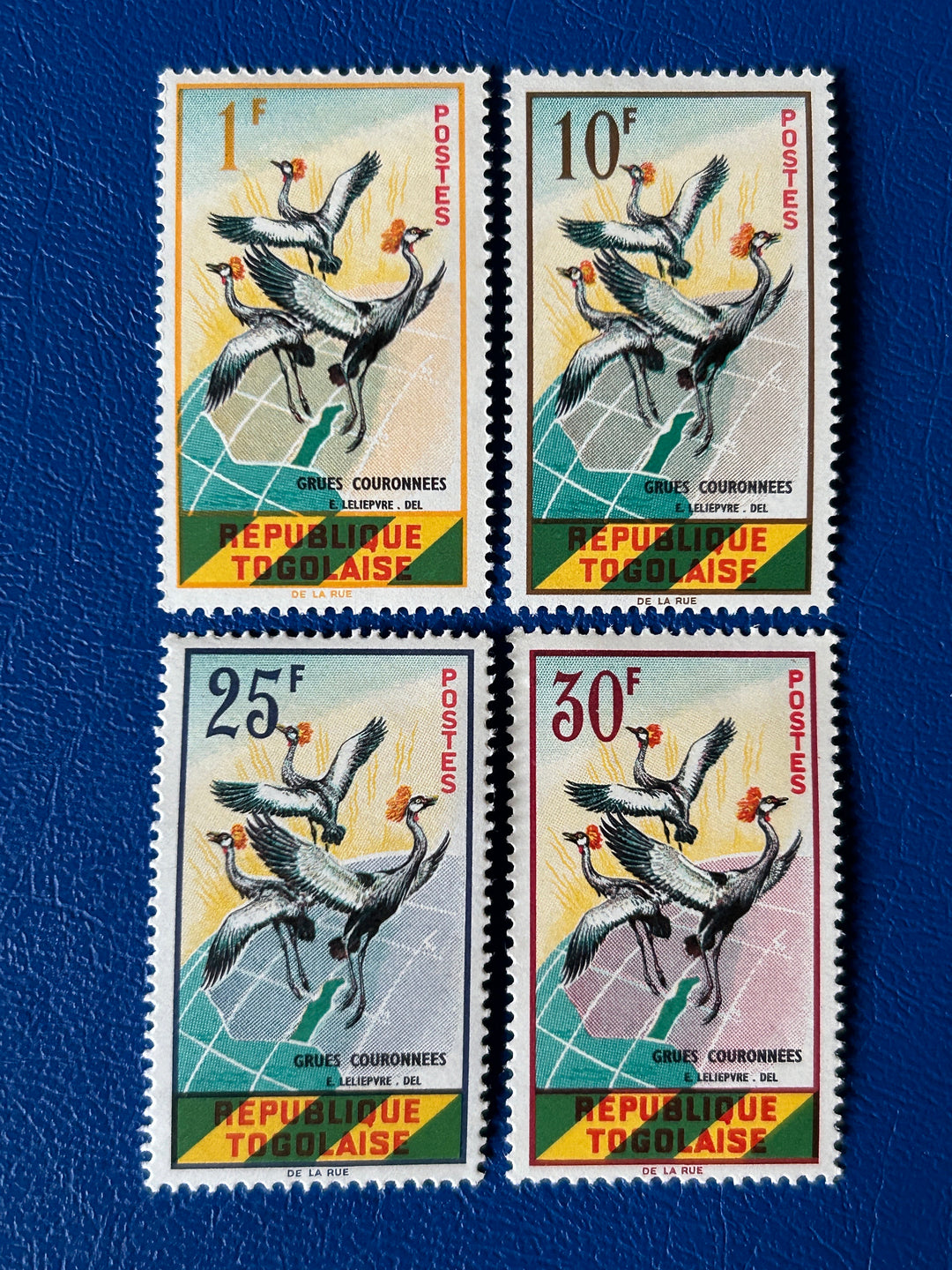 Togo - Original Vintage Postage Stamps- 1961 - Crown Cranes over Map - for the collector, artist or crafter