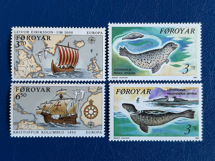 Faroe Islands- Original Vintage Postage Stamps- 1992 - Discovery of America & Seals - for the collector, artist or crafter