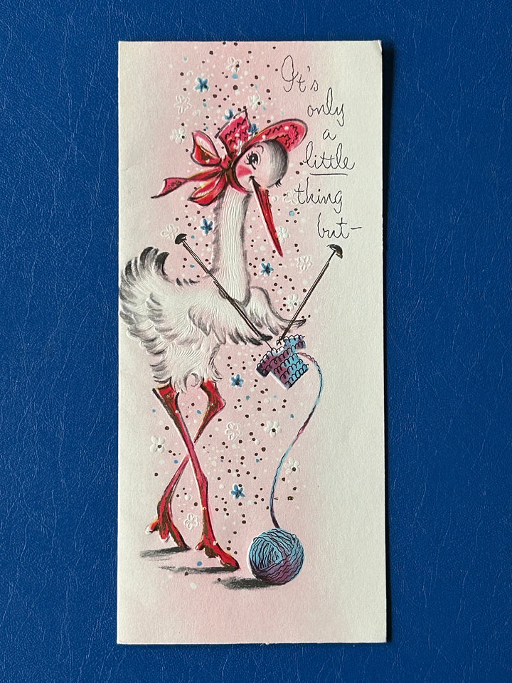 Vintage Baby Congratulations Card - New Old Stock - Unused with Envelope- stork unisex