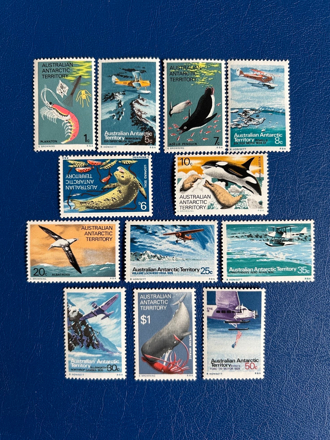 Australian Antarctic Territory - Original Vintage Postage Stamps - 1973 - Wildlife and Aircraft