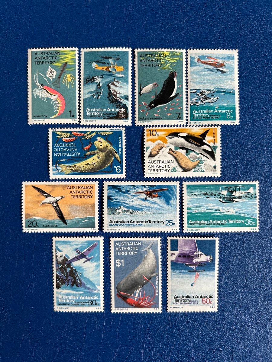 Australian Antarctic Territory - Original Vintage Postage Stamps - 1973 - Wildlife and Aircraft