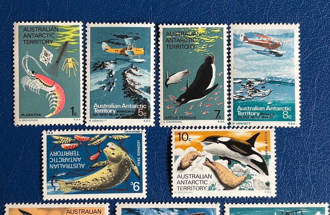 Australian Antarctic Territory - Original Vintage Postage Stamps - 1973 - Wildlife and Aircraft