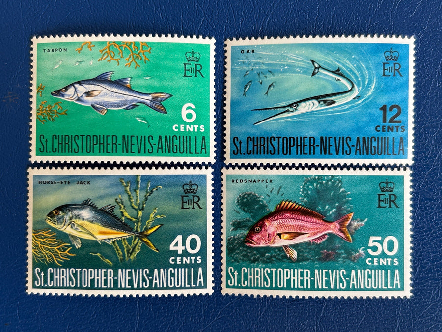 St. Kitts & Nevis - Original Vintage Postage Stamps - 1969 - Fish - for the collector, artist or crafter