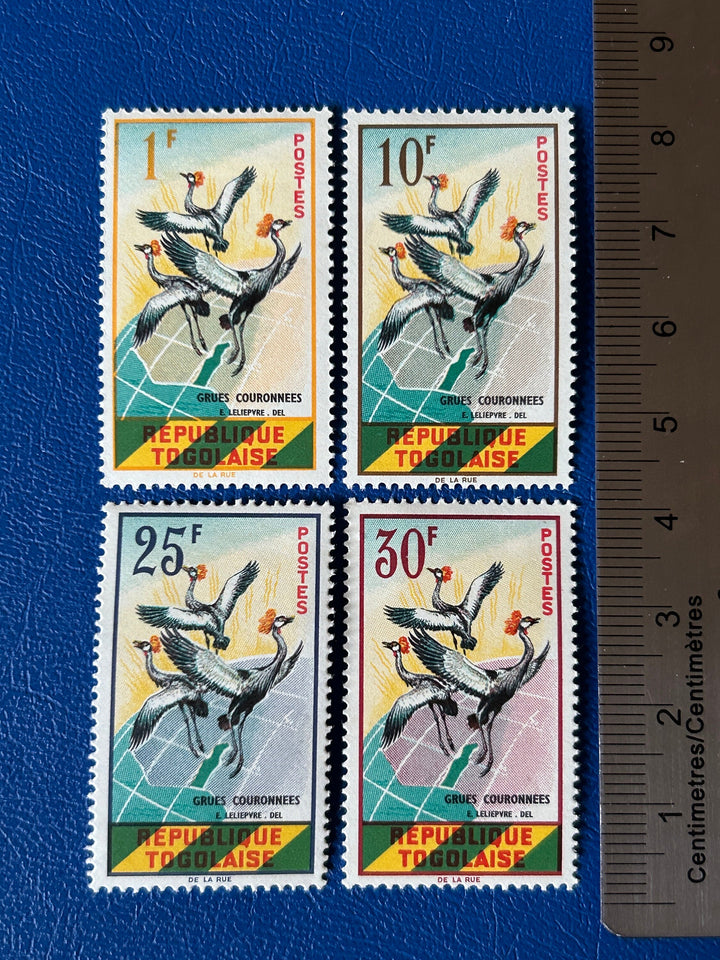 Togo - Original Vintage Postage Stamps- 1961 - Crown Cranes over Map - for the collector, artist or crafter