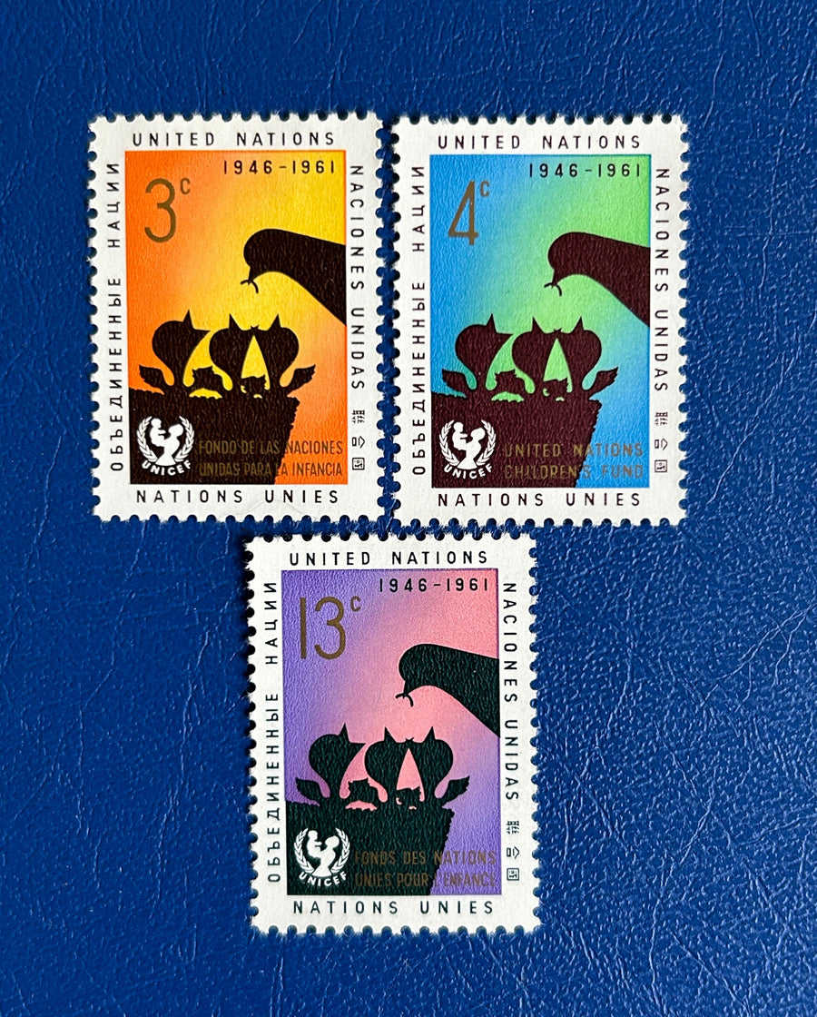 United Nations - Original Vintage Postage Stamps - 1961 - Birds - Children’s Fund - for the collector, artist or crafter