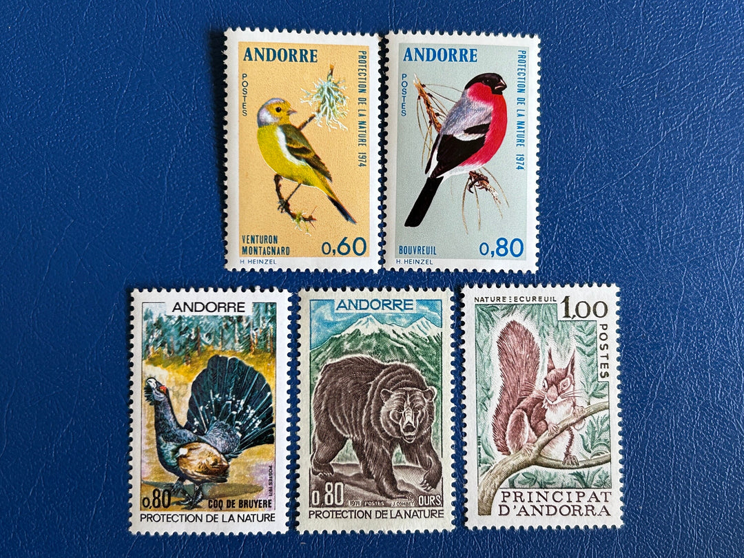 French Andorra - Original Vintage Postage Stamps- 1971, 74, 78 - Nature Preservation: Fauna - for the collector, artist or crafter