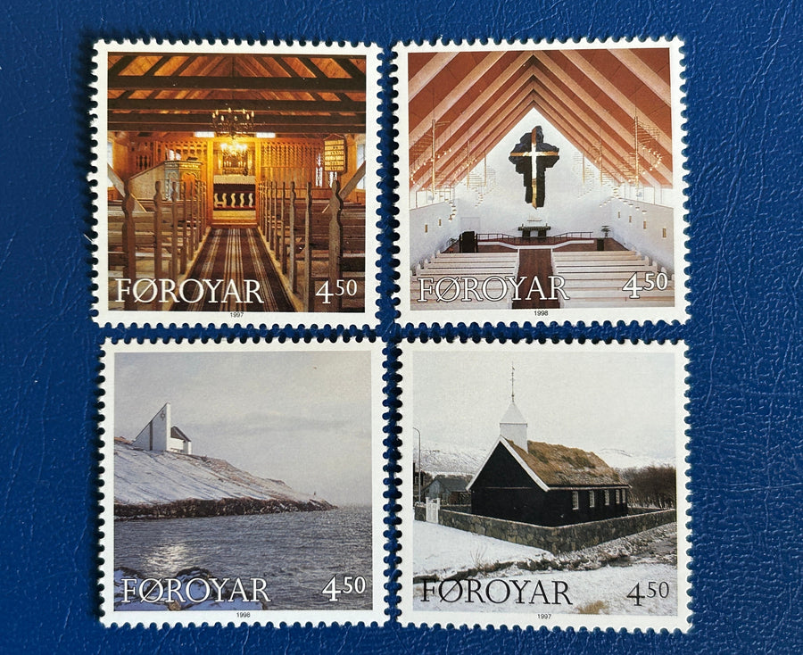 Faroe Islands- Original Vintage Postage Stamps- 1997/8 - Faroe Churches - for the collector, artist or crafter