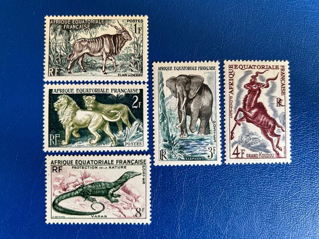 French Equatorial Africa - Original Vintage Postage Stamps- 1957 - Landscapes & Animals - for the collector, artist or crafter