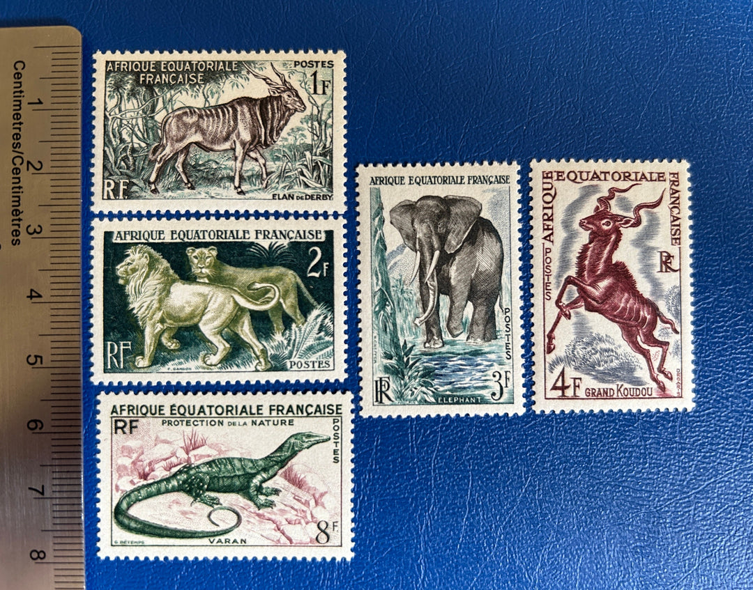 French Equatorial Africa - Original Vintage Postage Stamps- 1957 - Landscapes & Animals - for the collector, artist or crafter