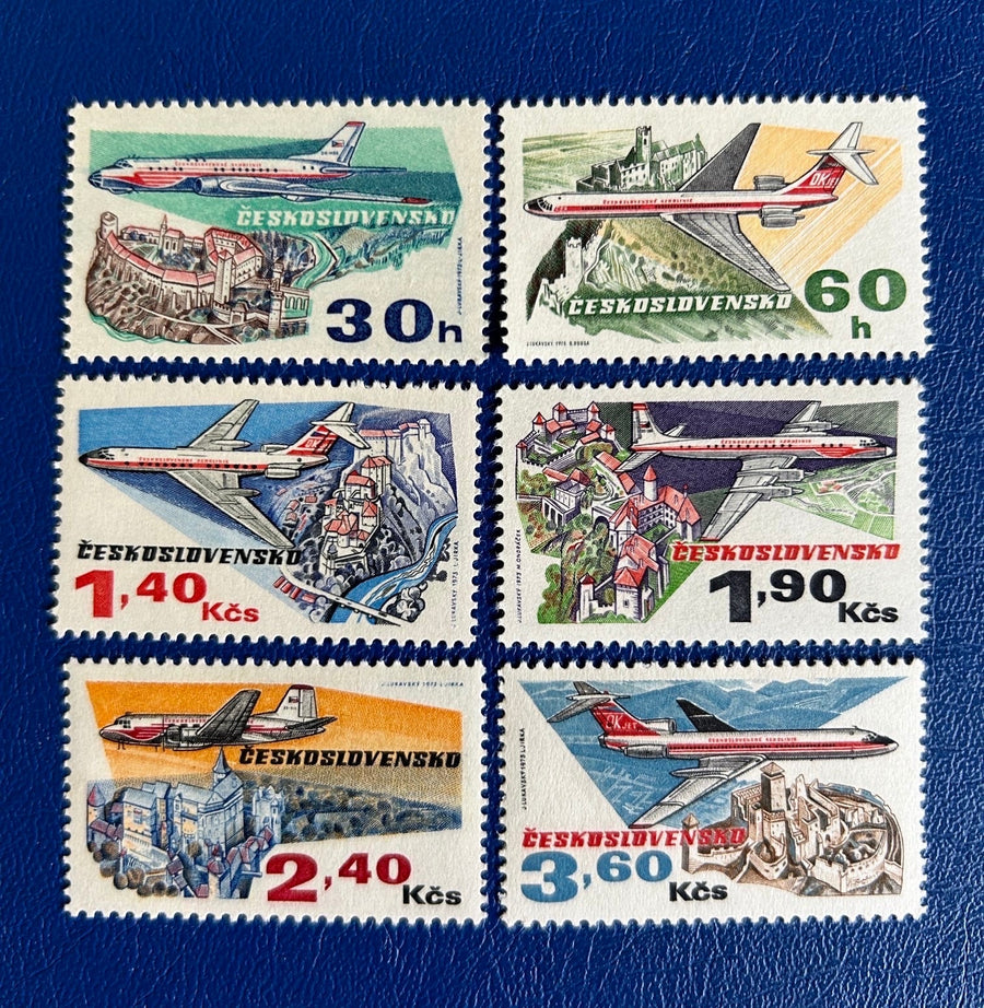 Czechoslovakia - Original Vintage Postage Stamps - 1974 - Czechoslovakian Airlines 50th Anniversary - for the collector, artist or crafter
