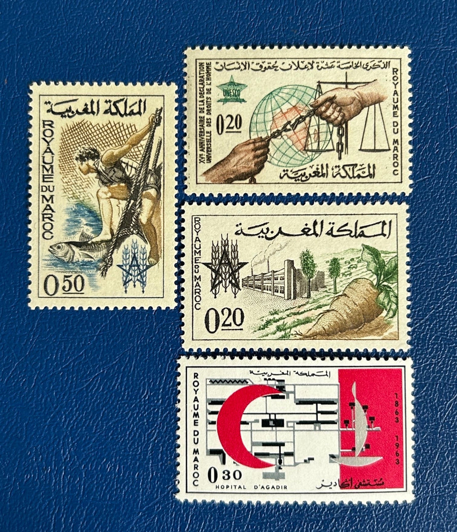 Morocco - Original Vintage Postage Stamps- 1963 - Campaign Against Hunger & Human Rights - for the collector, artist or crafter