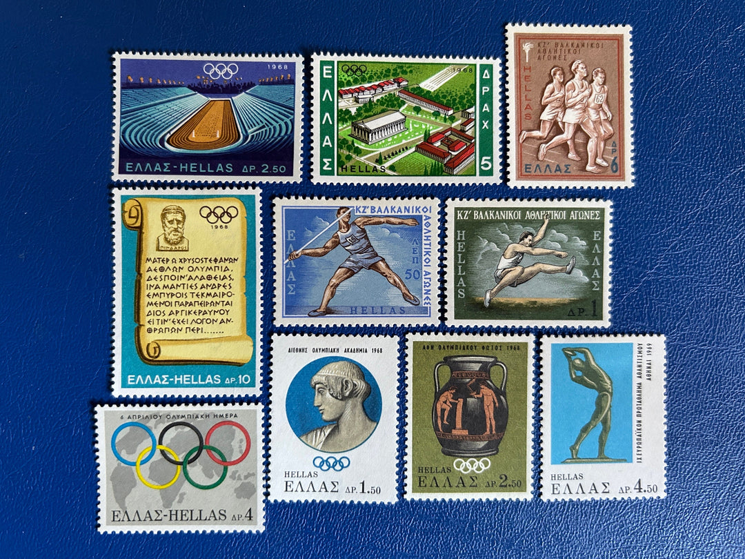 Greece - Original Vintage Postage Stamps- 1968 - Mexico Olympics & Sporting Events - for the collector, artist or crafter