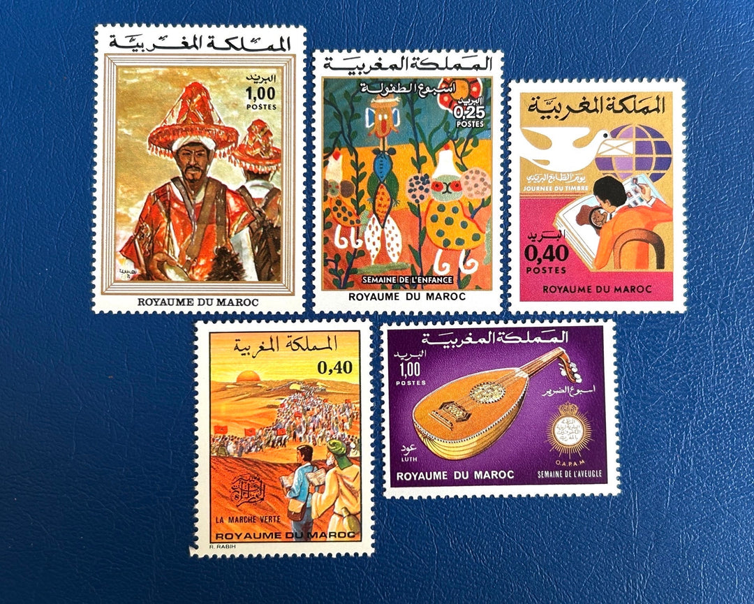 Morocco - Original Vintage Postage Stamps- 1968 - Art, Stamp Day, Childhood Day, Blind Week, Green March - for the collector or crafter