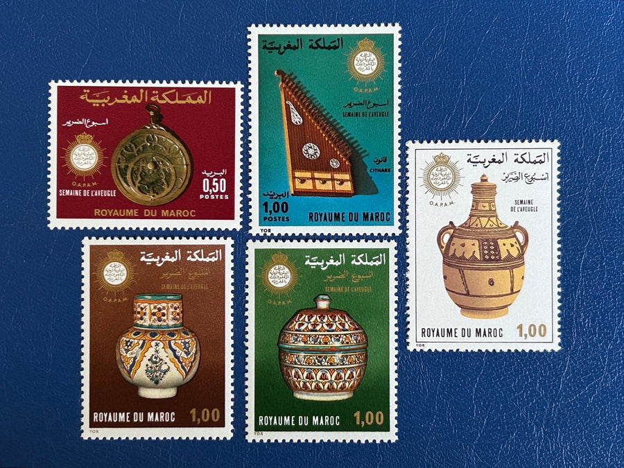 Morocco - Original Vintage Postage Stamps- 1976-79 - Week of the Blind: Handicrafts - for the collector, artist or crafter