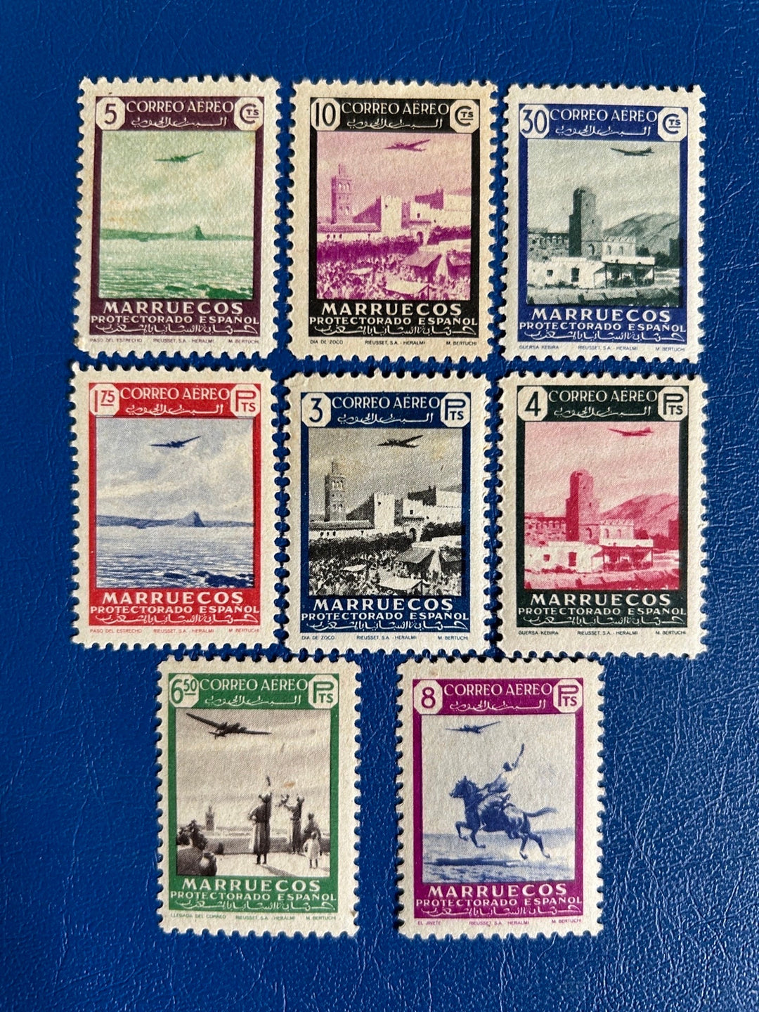 Sp Morocco - Original Vintage Postage Stamps- 1949 - Airpost Landscapes - for the collector, artist or crafter