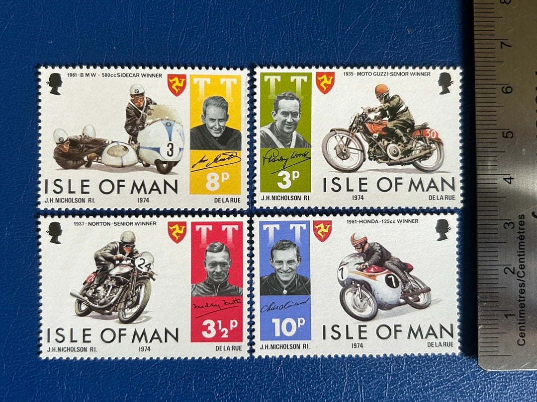 Isle of Man - Original Vintage Postage Stamps - 1974 - Tourist Trophy Motorcycle Races - for the collector, artist or crafter