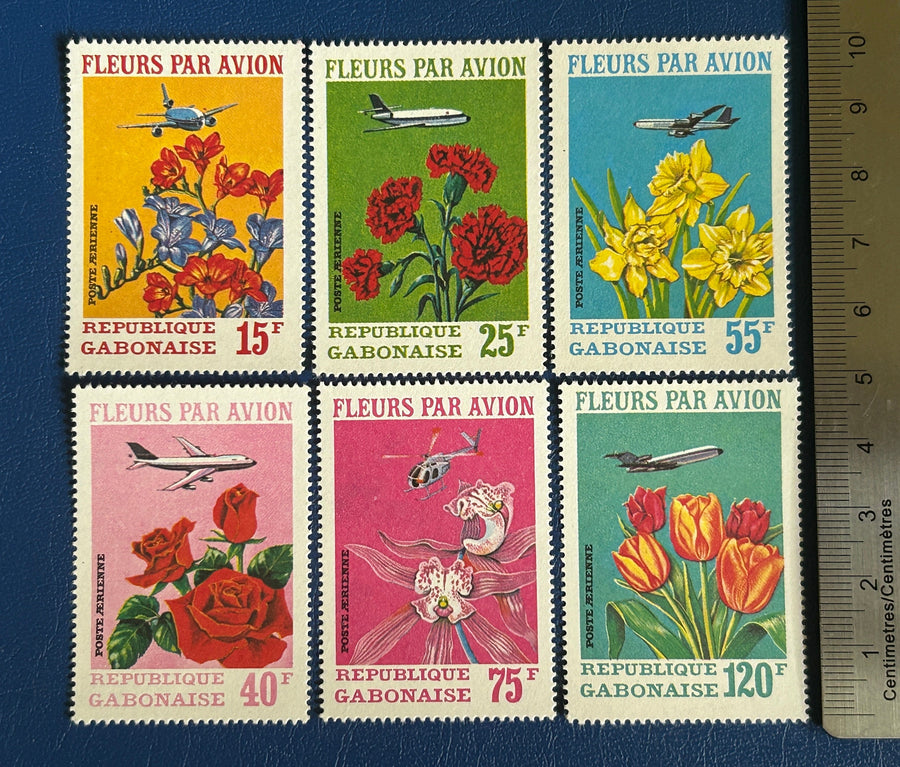 Gabon - Original Vintage Postage Stamps- 1970 Flowers and Planes - for the collector, artist or crafter