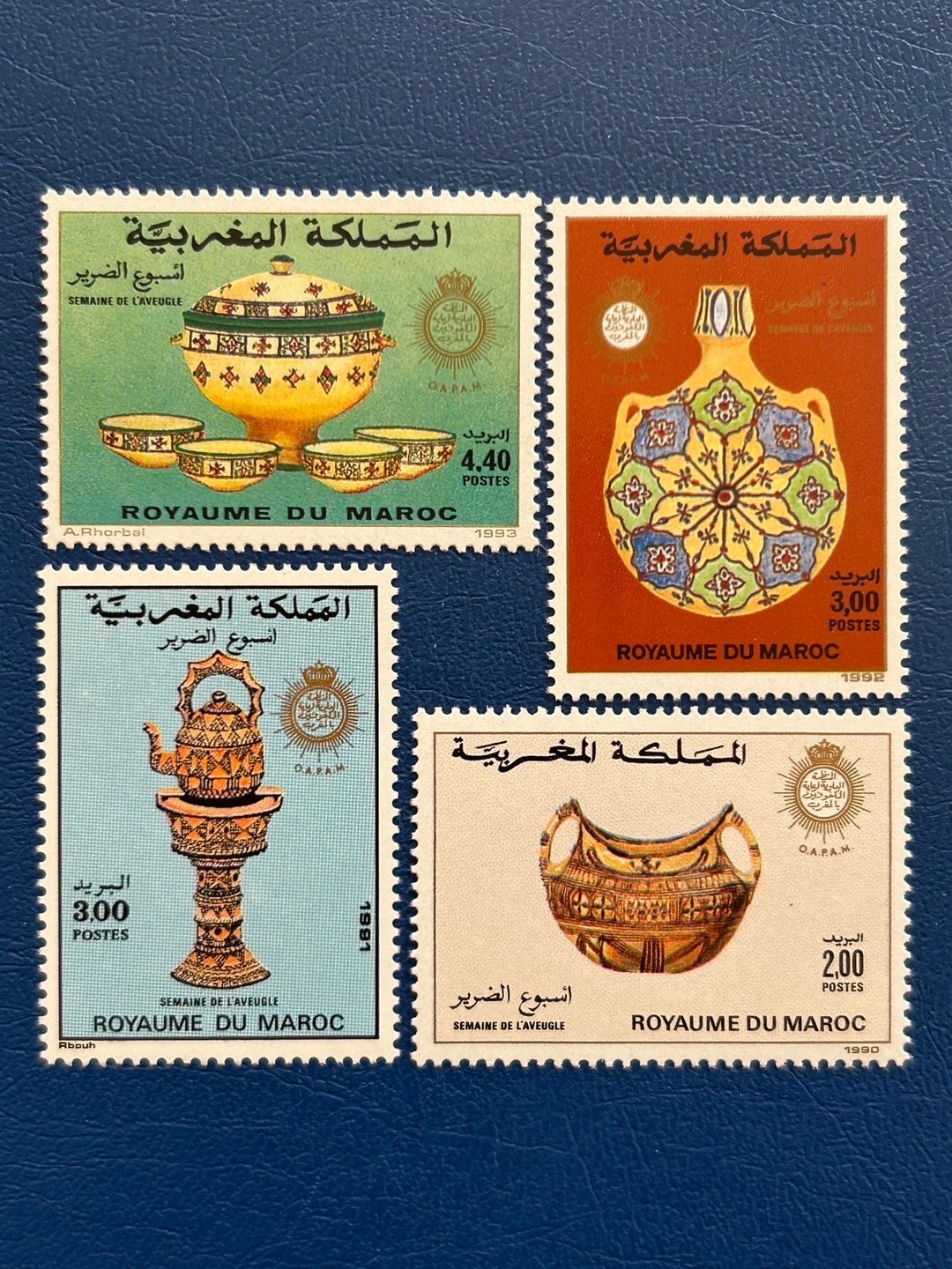 Morocco - Original Vintage Postage Stamps- 1990-93 - Week of the Blind: Handicrafts -for the collector, artist or crafter