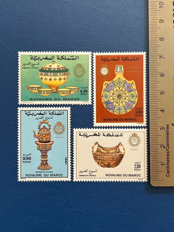 Morocco - Original Vintage Postage Stamps- 1990-93 - Week of the Blind: Handicrafts -for the collector, artist or crafter