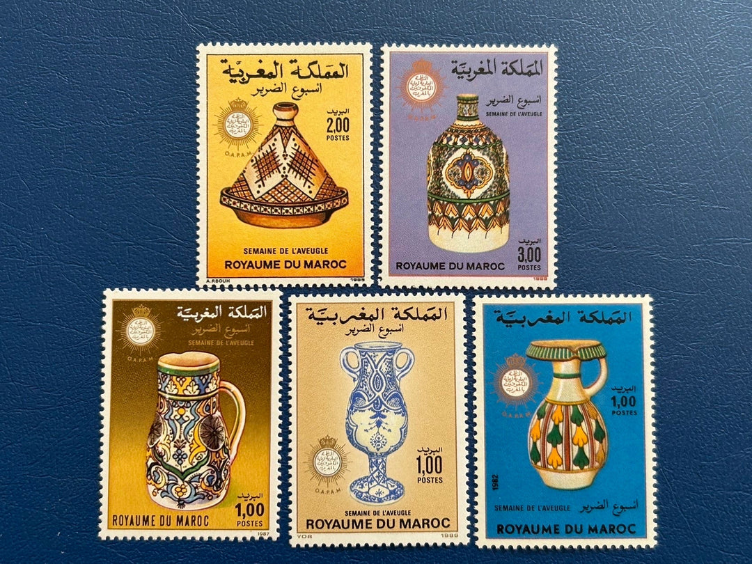 Morocco - Original Vintage Postage Stamps- 1985-89 - Week of the Blind: Handicrafts -for the collector, artist or crafter